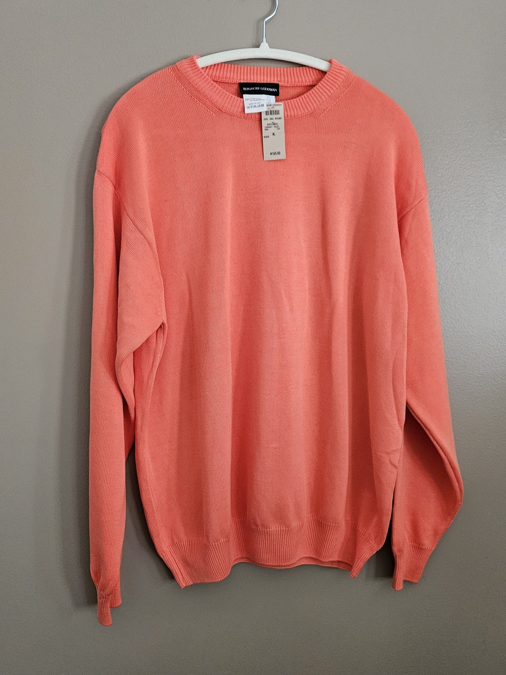 Mens Vintage BERGDORF GOODMAN 100% COTON SWEATER ORANGE/SALMON SIZE XL